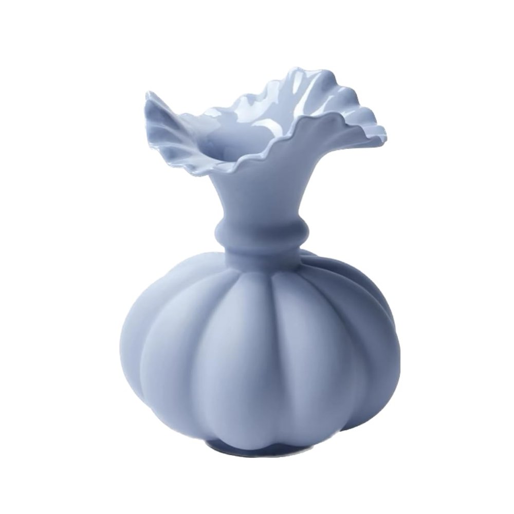 Ceramic Joe Beautiful Ceramic Vases Handcrafted with Wavy Bottle Mouths and Pumpkin Shaped Bottle Bodies (Blue)