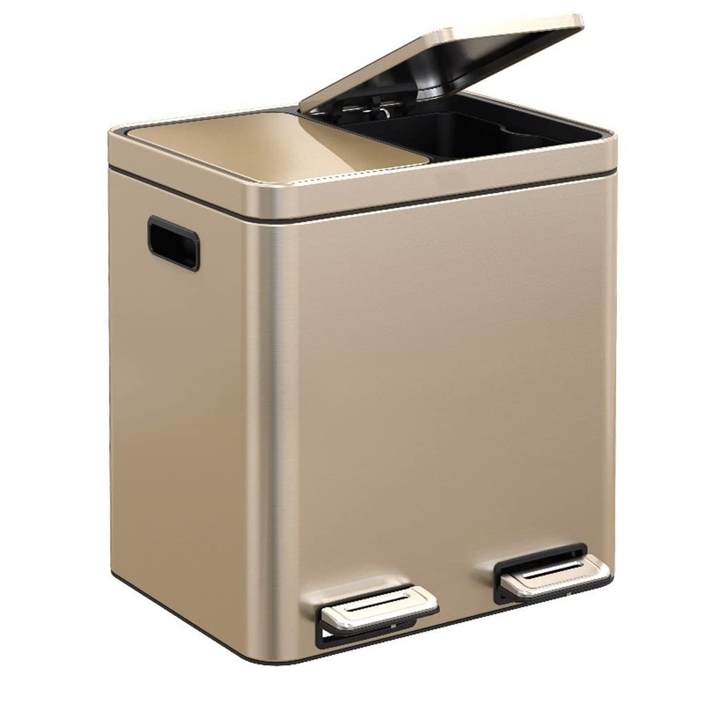 BABETRUE Trashbin Kitchen Pedal Trash Can Stainless Steel Trash Can Air-Tight Cover Double-Layer Household Large Trash Can Papeleras para Cocina