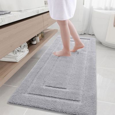 Buganda Bathroom Rugs, 70" x 24", Soft and Absorbent Microfiber Bath Rugs, Non-Slip Shaggy Shower Carpet, Machine Wash Dry Bath Mats for Bathroom Floor, Tub and Shower, Grey