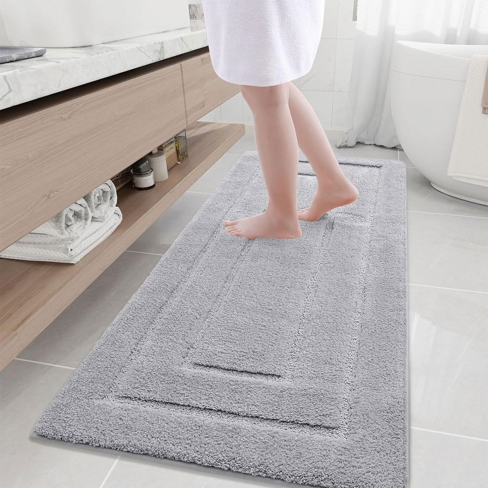 Buganda Bathroom Rugs, 70" x 24", Soft and Absorbent Microfiber Bath Rugs, Non-Slip Shaggy Shower Carpet, Machine Wash Dry Bath Mats for Bathroom Floor, Tub and Shower, Grey