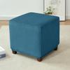 JHLD Stretch Ottoman Cover Square, Ottoman Slipcovers Velvet Ottoman Covers Slipcover Plush Soft Removable Washable Footrest Stool Covers for Living Room-Peacock Blue-Medium view 2