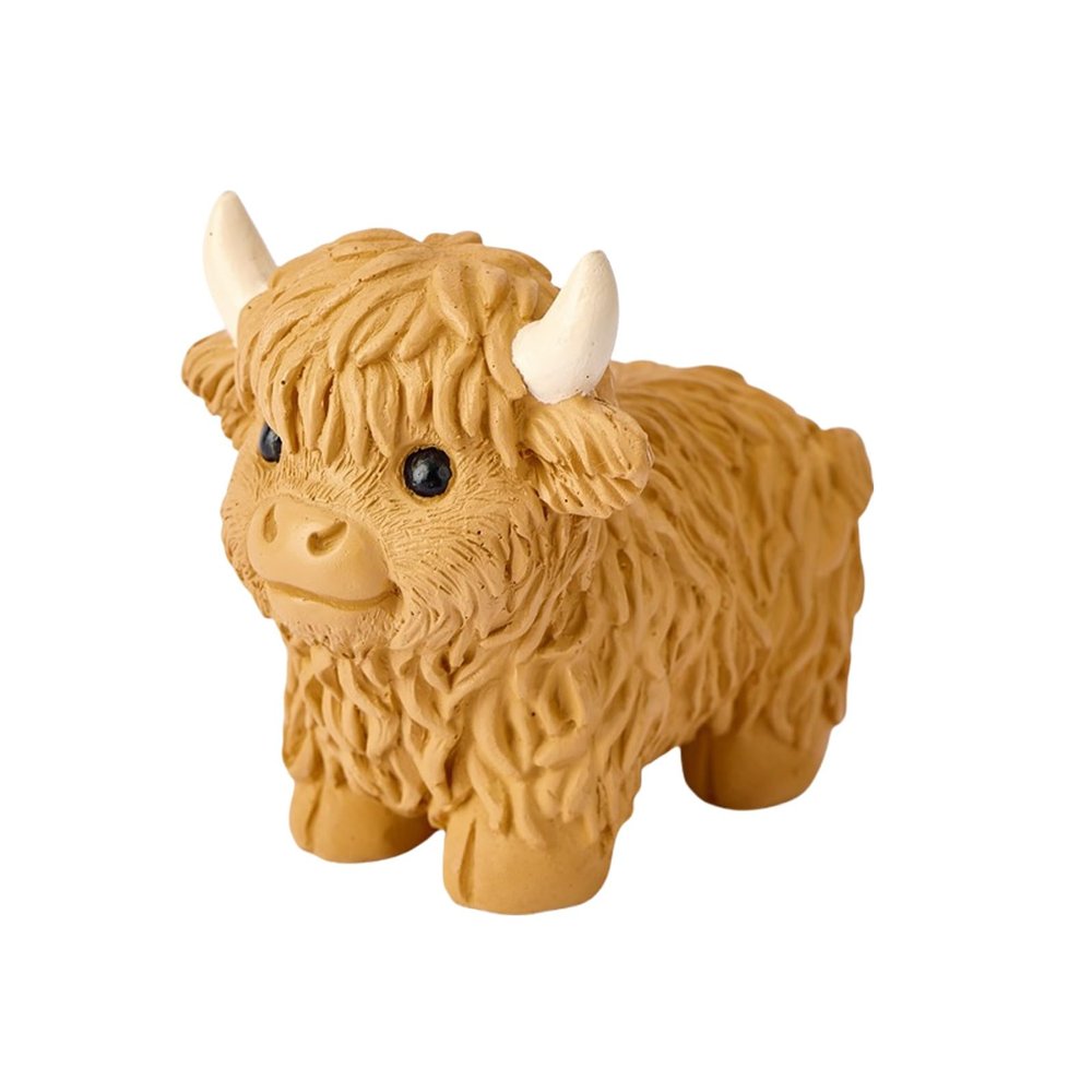 Whbbbj Cute Mini Simulation Calf Ornaments, Mini Calf Statue, Resin Scottish Highland Cattle Figurine, Highland Cow Decor, Collectible Art Crafts, Creative Resin Crafts, for Home, Office(Yellow,B)
