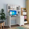White Computer Desk with Hutch, Keyboard Tray and Bookshelf, Home Office Writing Study Desk with Drawer & Cabinet PC Laptop Desk Study Writing Gaming Table Laptop Workstation for Working Studying view 1