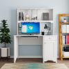 White Computer Desk with Hutch, Keyboard Tray and Bookshelf, Home Office Writing Study Desk with Drawer & Cabinet PC Laptop Desk Study Writing Gaming Table Laptop Workstation for Working Studying view 3