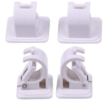 KaTiak Roman Pole Bracket Clamp,Curtain Rail Brackets,4 Pcs Heavy Duty Self Adhesive Wall Curtain Rod Pole Wall Bracket Support Hooks Holders Clips