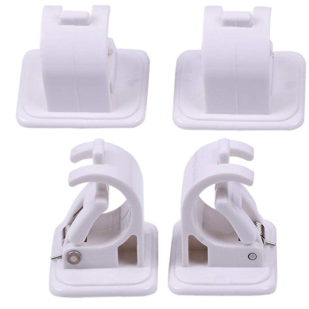KaTiak Roman Pole Bracket Clamp,Curtain Rail Brackets,4 Pcs Heavy Duty Self Adhesive Wall Curtain Rod Pole Wall Bracket Support Hooks Holders Clips