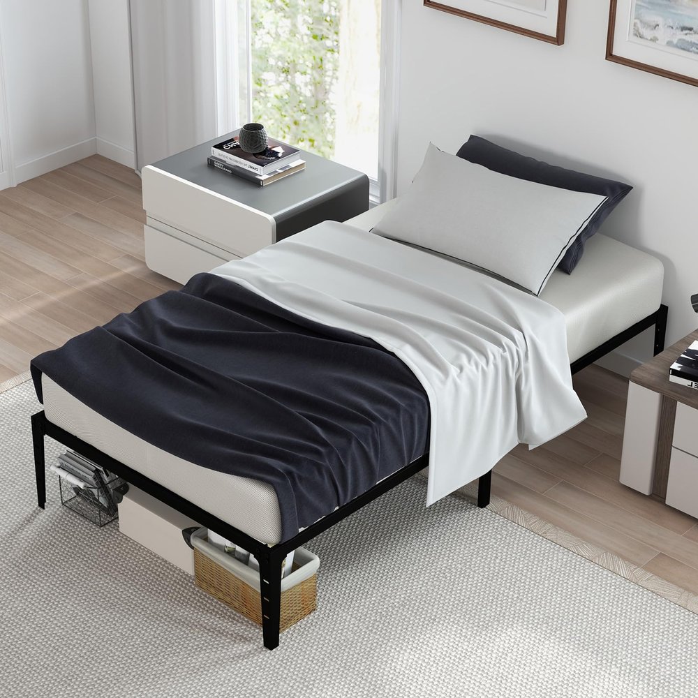 GAOMON Twin Metal Bed Frame, 14 Inch Storage Space, No Box Spring Needed Platform Bed Frame, 800 lbs Capacity Heavy Duty Mattress Foundation, Easy Assembly, Noise Free, Twin Size for Kids, Apartment