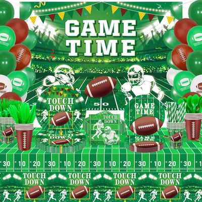 205 Pack Football Birthday Party Decorations Football Party Supplies Tailgate Party Decor Sports Game Tableware Set - Football Theme Plates, Balloons, Backdrop, Tablecloth, Cups, Napkins Serves 20