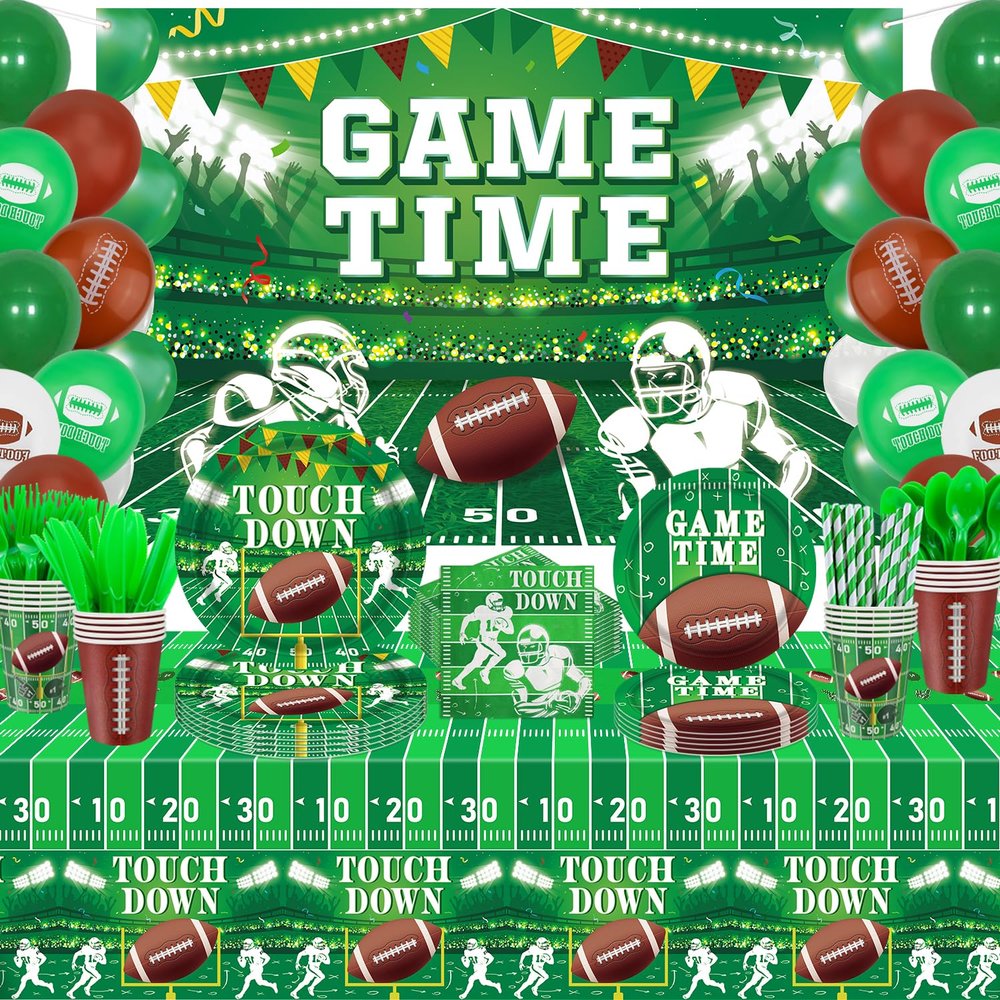 205 Pack Football Birthday Party Decorations Football Party Supplies Tailgate Party Decor Sports Game Tableware Set - Football Theme Plates, Balloons, Backdrop, Tablecloth, Cups, Napkins Serves 20