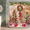 Canessioa Farmhouse Christmas Shower Curtain Rustic Wood Barn Door Xmas Trees Shower Curtains Country Winter Snowflake Shower Curtain Sets for Bathroom 72x78 in with 12 Hooks view 2