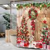 Canessioa Farmhouse Christmas Shower Curtain Rustic Wood Barn Door Xmas Trees Shower Curtains Country Winter Snowflake Shower Curtain Sets for Bathroom 72x78 in with 12 Hooks view 3