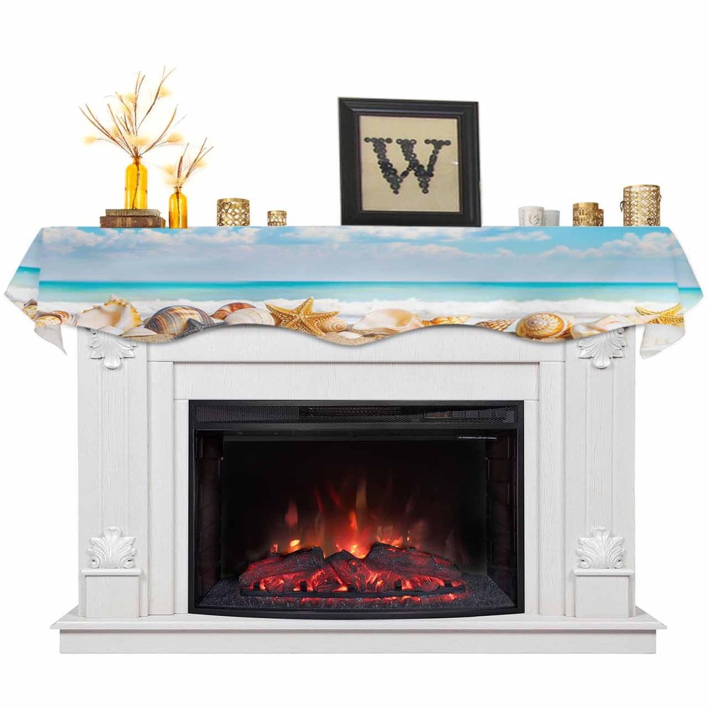 Summer Mantel Scarf for Fireplace 60 x17 Inch Beach Ocean Starfish Conch Shell Fireplace Mantle Scarves Mantel Cover Runner for Home Living Room Holiday Party Decorations
