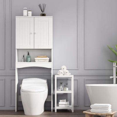HRVEOCEI White Over The Toilet Storage Cabinet with Doors, Freestanding Bathroom Above Toilet Storage & Tall Bathroom Over Toilet Storage Cabinet with Adjustable Shelf (Style4)