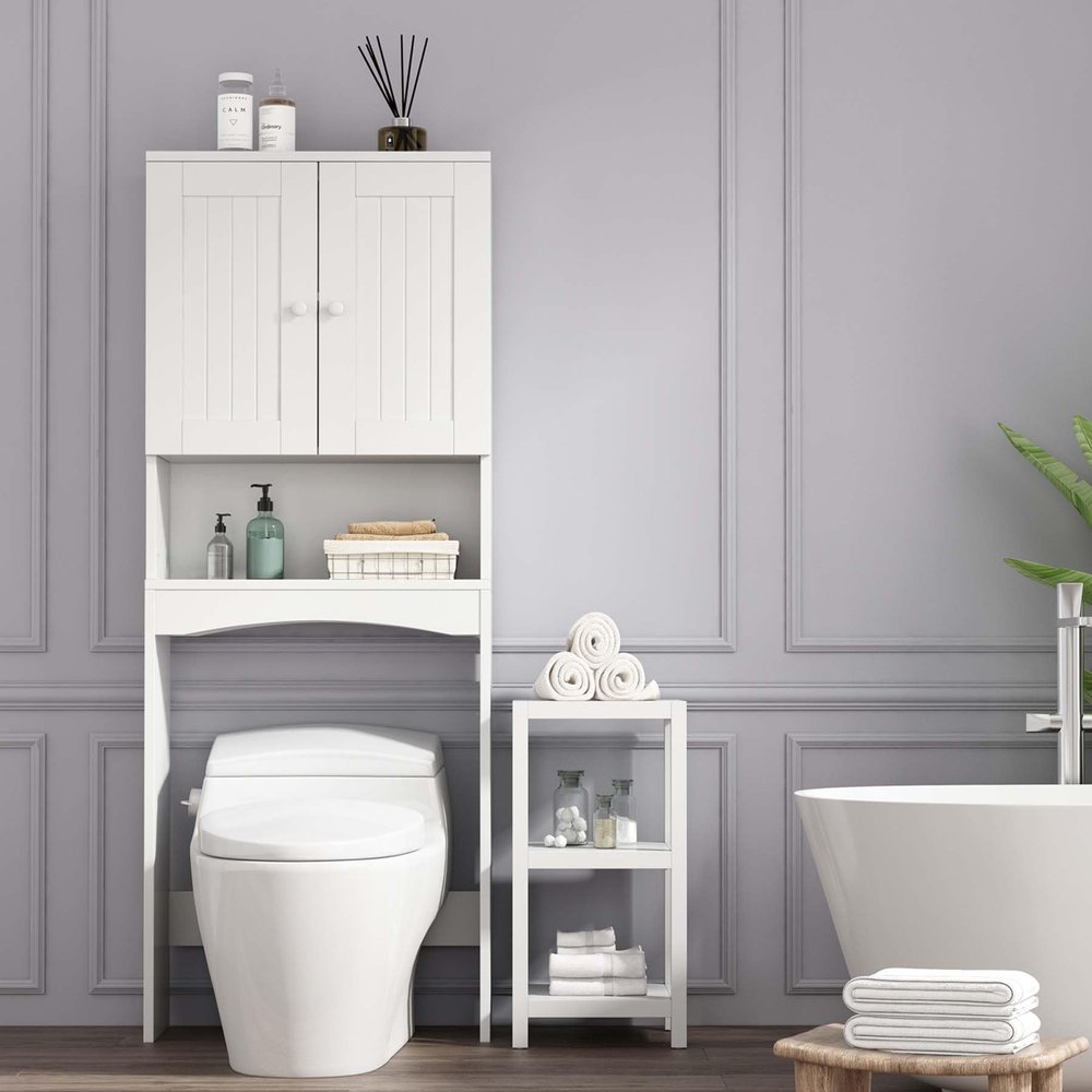 HRVEOCEI White Over The Toilet Storage Cabinet with Doors, Freestanding Bathroom Above Toilet Storage & Tall Bathroom Over Toilet Storage Cabinet with Adjustable Shelf (Style4)