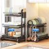 3 Tier Black Dish Drainer Rack with Drip Tray, Draining Dish Rack Drainer with Utensils Holder, Dish Drying Rack Kitchen Drainer for Small Kitchen Countertop view 2