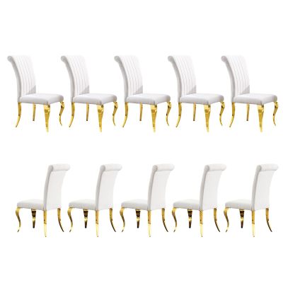 AUZ Dining Chairs, White Boucle Upholstered Dining Chairs with Rolled Back, Gold Mirrored Stainless Steel Cabriole Legs, Set of 10