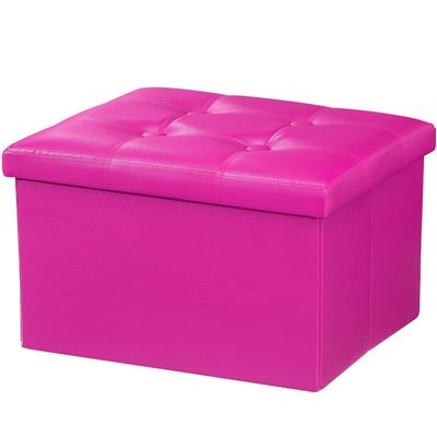 AmasSmile Storage Ottoman Folding Foot Rest Stool, Leather Footstool Bench, Short Ottoman Stool, Storage Foot Rest Store, Books (Rose, 17" D x 13" W x 13" H)