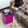 AmasSmile Storage Ottoman Folding Foot Rest Stool, Leather Footstool Bench, Short Ottoman Stool, Storage Foot Rest Store, Books (Rose, 17" D x 13" W x 13" H) view 2