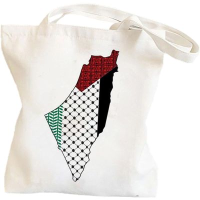 Keuyeo Palestine Map Printed Canvas Bag Harajuku Women Shopping Bag Retro Palestine National Map Handbag Tote Bag for Ladies