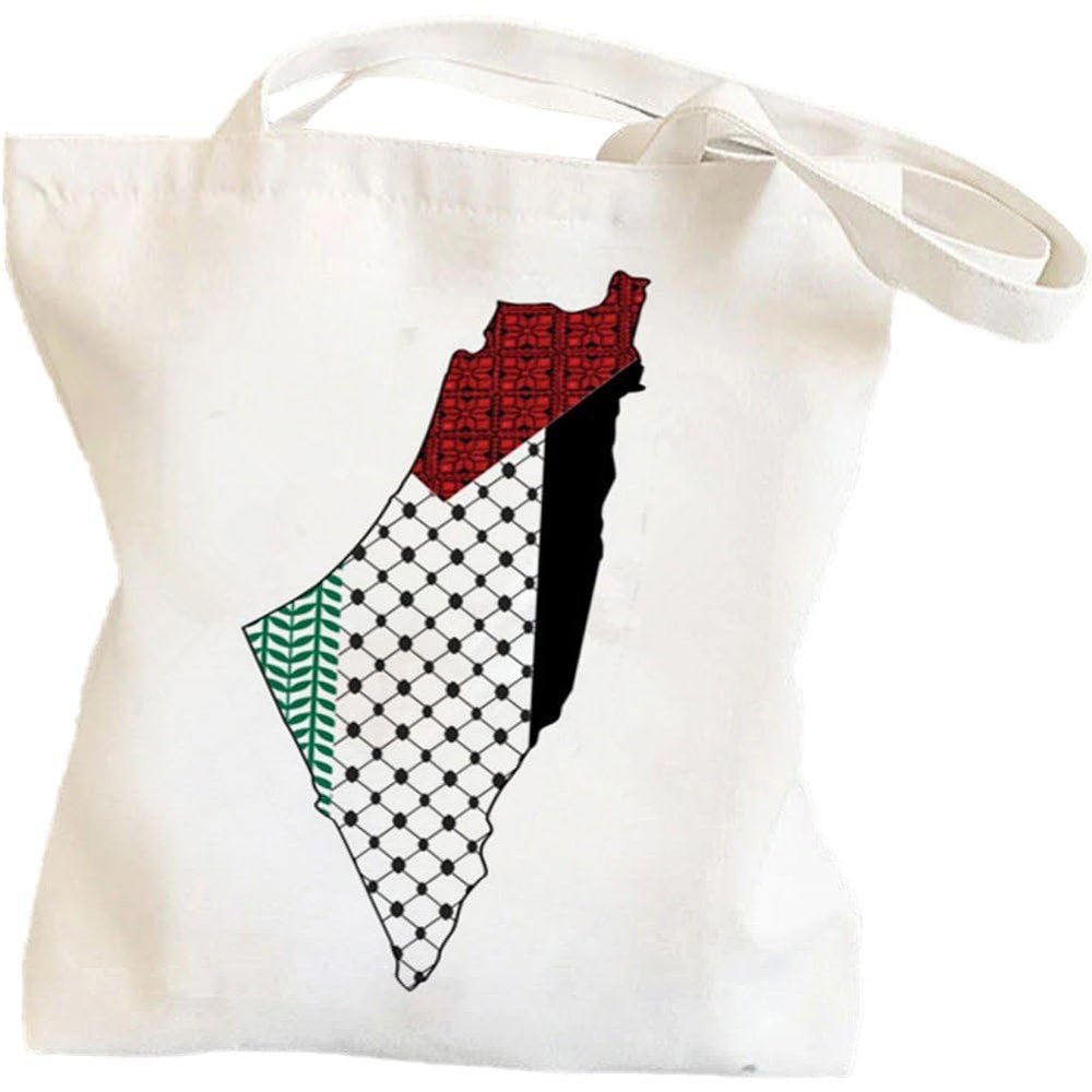 Keuyeo Palestine Map Printed Canvas Bag Harajuku Women Shopping Bag Retro Palestine National Map Handbag Tote Bag for Ladies