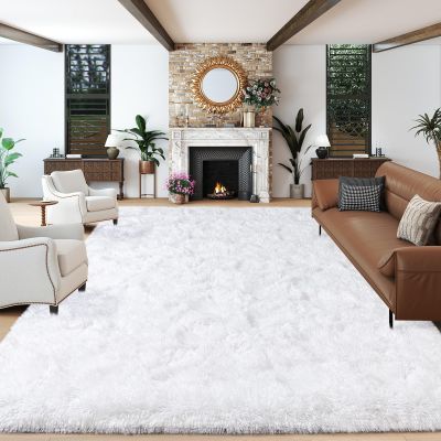 Dssimo Super Fluffy Area Rug for Bedroom, Modern Shag White Area Rugs, Soft Plush Small Carpet for Kids,Girls Boys and Teens Decorations for Living Room Dorm Nursery Classroom, 8x10 Feet
