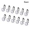 Sunlit Luxury Design Round Clear Diamond Crystal Gem Bling with Glide Balls Shower Curtain Hooks with Black Hooks, Rust Proof Metal Rhinestones Glam Shower Curtain Rings, Set of 12 view 3