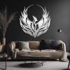 Metal Phoenix Wall Decor, Phoenix Metal Sign, Phoenix Metal Wall Art, Phoenix Wall Sculpture, Mythology Wall Art, Phoenix Modern Wall Silhouette, Wall Decor Living Room (Silver, 18"x19"|45x47cm) view 1