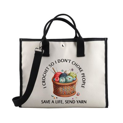 BDPWSS Crochet Lover Tote Bag Yarn Lover Gift I Crochet So I Don't Choke People Save A Life Send Yarn Knitting Project Bag (Crochet Yarn TE)