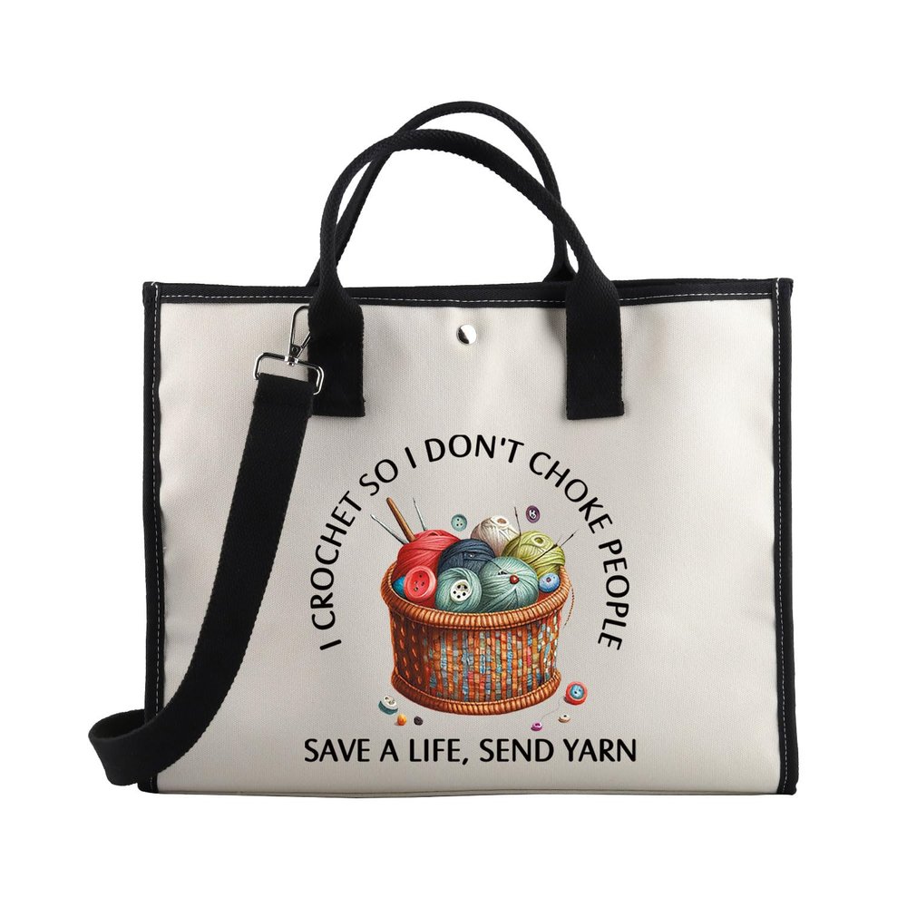 BDPWSS Crochet Lover Tote Bag Yarn Lover Gift I Crochet So I Don't Choke People Save A Life Send Yarn Knitting Project Bag (Crochet Yarn TE)