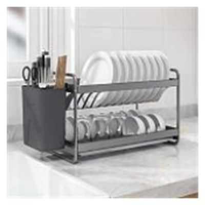 Dish Drying Rack Dish Drainer Rack 2 Tier Dish Rack with Drainboard Holder Dish Rack Organizer with Utensil Knife Holder, Dish Drainer for Kitchen Counter Cutlery Holder Drainboard