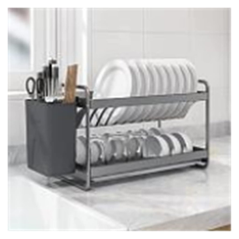 Dish Drying Rack Dish Drainer Rack 2 Tier Dish Rack with Drainboard Holder Dish Rack Organizer with Utensil Knife Holder, Dish Drainer for Kitchen Counter Cutlery Holder Drainboard