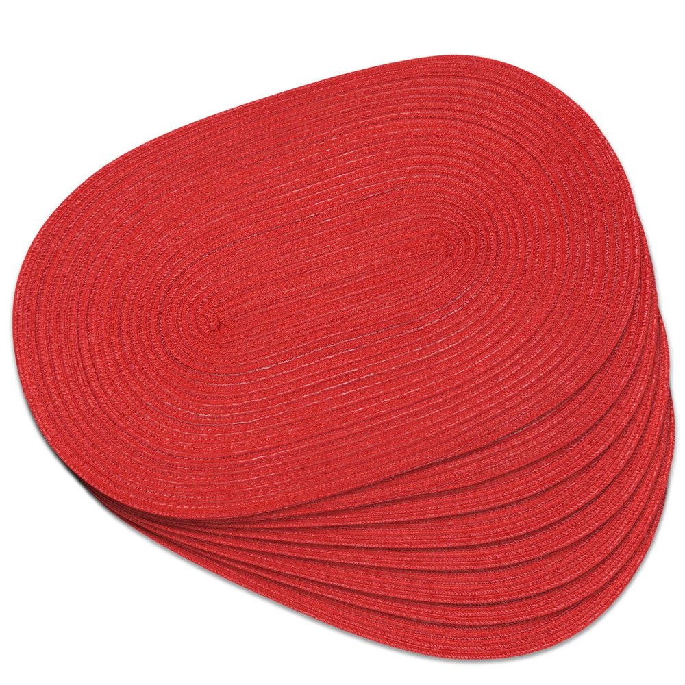 Noctiflorous Oval Braided Placemats Set of 8 Woven 12x17.5 Inch Non Slip Washable Heat Resistant Place Mats Round Tablemats for Dining Kitchen Party Daily Table Decor Dinner Mats (Red Shine, 8)