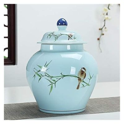 Vases Rustic Home Decor Rustic Decorated Chinese Binaural Dragon Vase Porcelain Jar with Lid with Unique Heart-Shaped and Rope Design-E(Animal Horse)