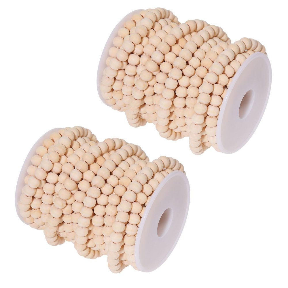 CHGCRAFT 33 Feet Christmas Wood Bead Garland Wooden Bead Garland for Christmas Tree Natural Wood Bead Wood Garland for Table Wall Hanging Christmas and Holiday Decorations