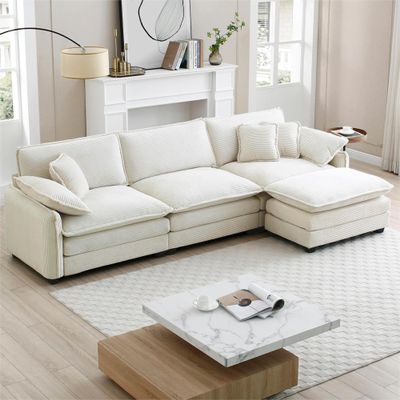 115" Modular Sectional Sofa,L Shaped Sectional Couches for Living Room,3-Seater Corduroy Upholstered Cloud Couches with Movable Ottoman and Deep Seats