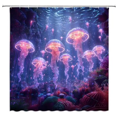 ZWSMZW Jellyfish Shower Curtain Fantasy Underwater World Colorful Ocean Animal Marine Life Dreamy Landscape Deep Sea Bathroom Decor Fabric Curtains with Hooks