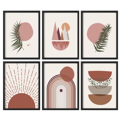 SIGNLEADER Framed Wall Art Collage Print Gallery Set, Abstract Geometric Nature in Earth Tones Photography Modern Decorative for Living Room, Bedroom, Office - 12" x 16" x 6 Black