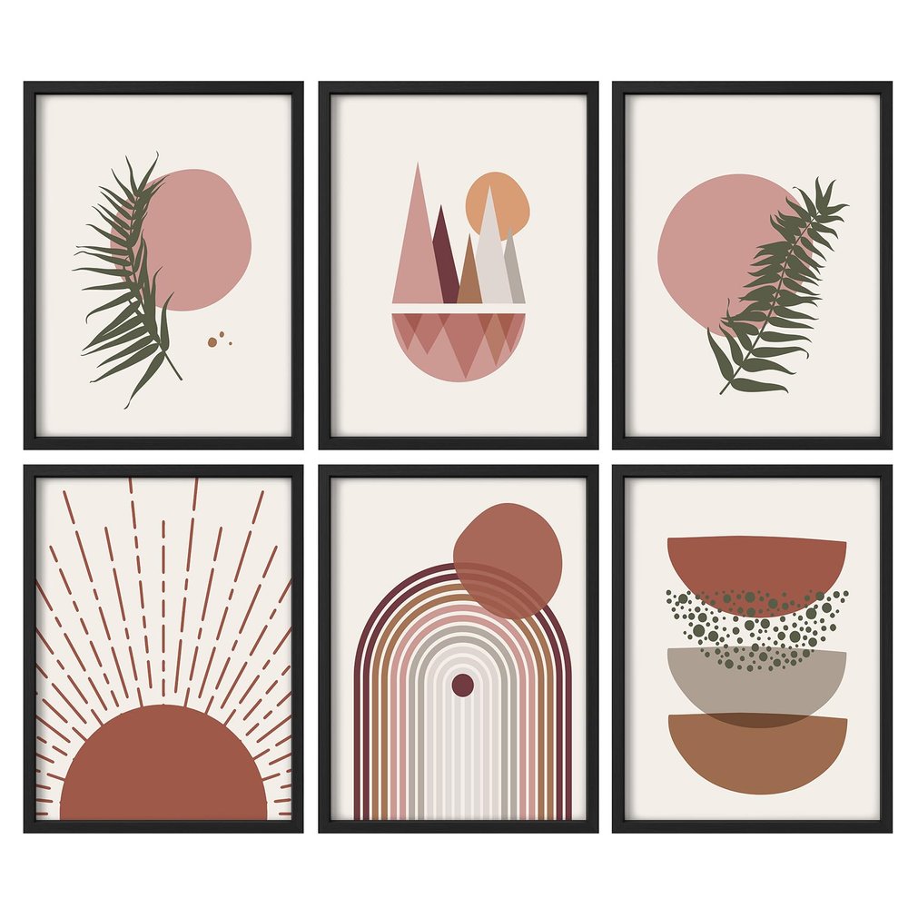 SIGNLEADER Framed Wall Art Collage Print Gallery Set, Abstract Geometric Nature in Earth Tones Photography Modern Decorative for Living Room, Bedroom, Office - 12" x 16" x 6 Black