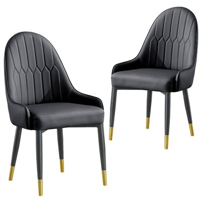 AF ARTISAN FURNITURE Grey Dining Chairs Set of 2 with High Backs Mid Century Modern Kitchen Dining Room Chairs PU Faux Leather Upholstered Large Padded Accent Chair with Legs