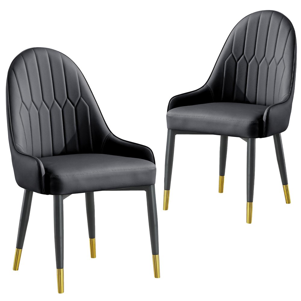 AF ARTISAN FURNITURE Grey Dining Chairs Set of 2 with High Backs Mid Century Modern Kitchen Dining Room Chairs PU Faux Leather Upholstered Large Padded Accent Chair with Legs