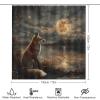 HDESDIS 4Pcs Forest Fox Fantasy Shower Curtain Sets with Rugs, Toilet Lid Cover and Bath Mat, Vintage Animal Star Moon Bathroom Shower Curtains Set with 12 Hooks view 2