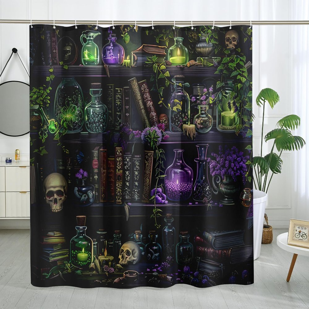GDHBLING Halloween Trippy Wiccan Shower Curtain Set, Horror Skull Witchy Shower Curtain Scary Bathroom Accessories, Printed Pattern Decorative -72 Inch