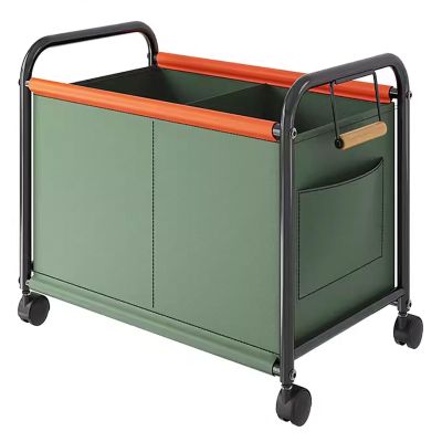 AoForce Laundry Basket with Wheels and Handle Dual Compartments for Easy Categorization Laundry Sorter 19MM Thickened Steel Tube, Oxford Cloth with Side Pocket(Green,63.5x37x65cm)