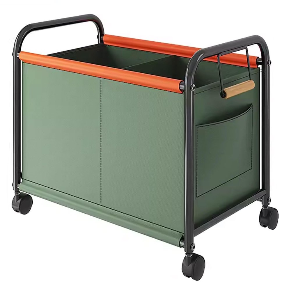AoForce Laundry Basket with Wheels and Handle Dual Compartments for Easy Categorization Laundry Sorter 19MM Thickened Steel Tube, Oxford Cloth with Side Pocket(Green,63.5x37x65cm)