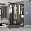CraftThink Wall Room Divider with 5 Hooks and Shelf, Modern Wood Display Board Organizer Display Storage Bookshelf for Entryway, Living Room (Grey-Black, 55" L x 79" H) view 1