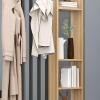 CraftThink Wall Room Divider with 5 Hooks and Shelf, Modern Wood Display Board Organizer Display Storage Bookshelf for Entryway, Living Room (Grey-Black, 55" L x 79" H) view 4
