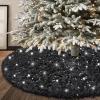 yuboo Black Fur Tree Skirt 48 Inches, Fluffy Faux Fur Christmas Tree Skirt with Sequins for 7.5Ft Tree, Gothic Plush Xmas Tree Rug, Black Christmas Tree Decorations view 3