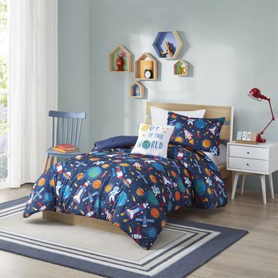 Ergode Outer Space Comforter Set - Ultra-Soft, Captivating Space Print, Treatment, Includes Shams and Decorative Pillow. Blast Off into a World of Dreams!