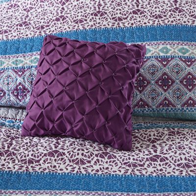 Ergode Boho Reversible Quilt Set - Vibrant Prints, Solid Purple Reverse Side - Includes Shams & Decorative Pillows - Pre-Washed Cotton Fill - Oeko-TEX Certified - Treatment - Chic Bedroom Upgrade