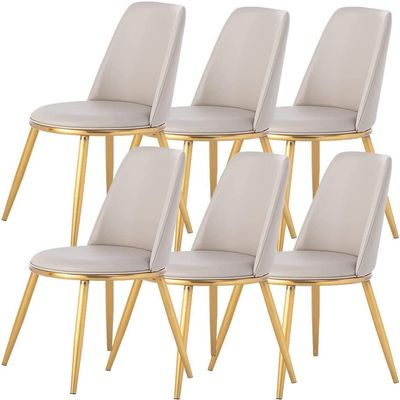 HAOKAZLBR Modern Dining Room Chairs Upholstered Dinner Chair Modern Kitchen Dining Chair Set of 6 Micro Fiber Leather Living Room Lounge Counter Chairs Sturdy Carbon Steel Metal Legs(Light Grey)